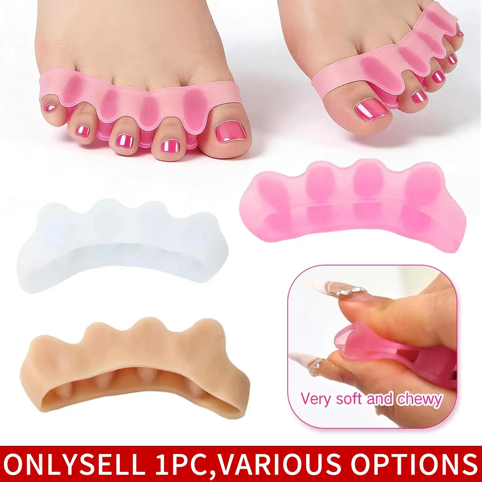 Rubber Big Toe Separator, Silicone 5‑Toe Overlapping Toe Spacers, Bunion Corrector, Toe Protector for Men & Women, DIY Pedicure Pedicure Manicure Nail Care Tool