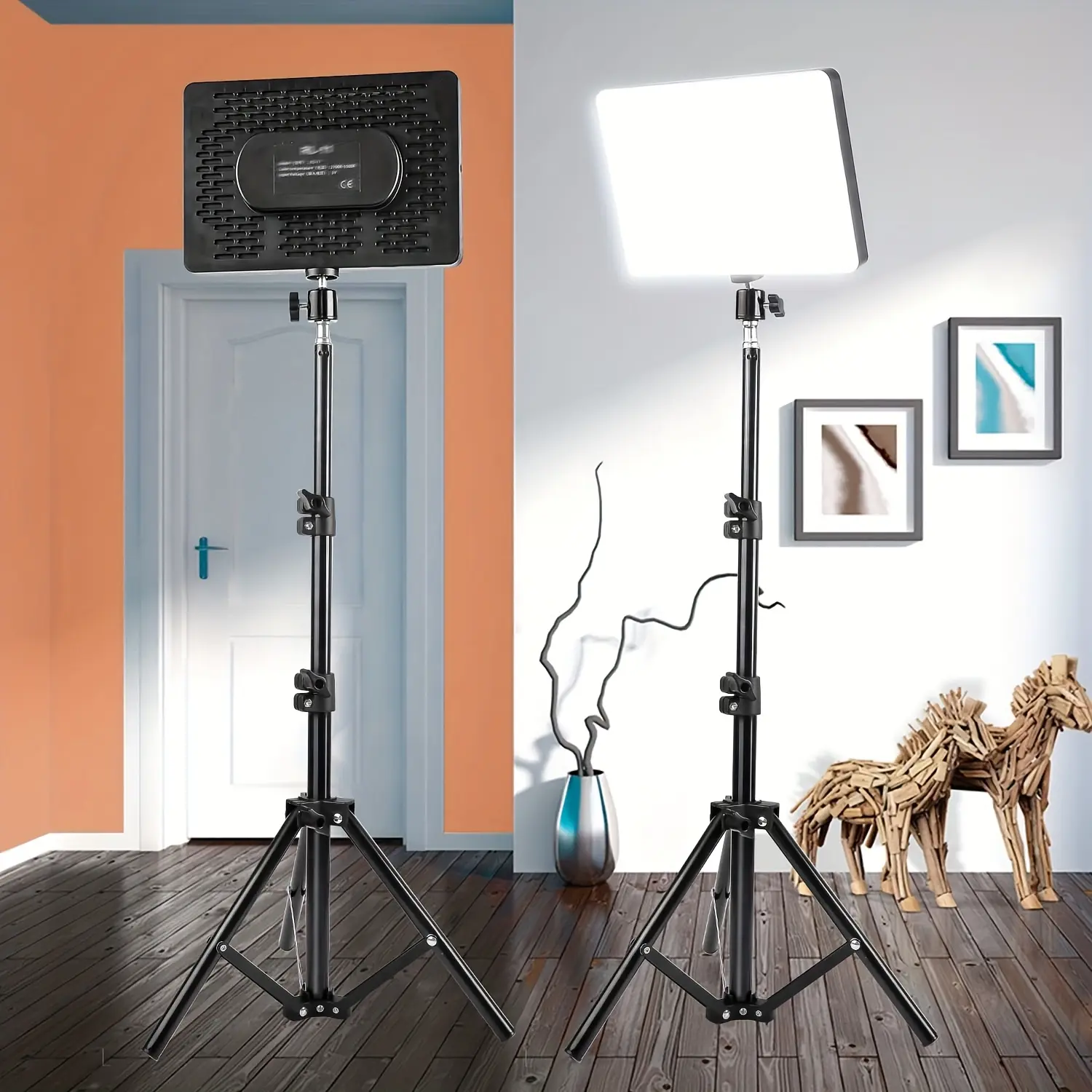 ZOMEI 10-in LED Square Lighting with 43.3-in Tripod, 3-Color Adjustable Brightness Spotlight for Indoor Photography, Live Broadcast (Modern Design Camera Accessory)