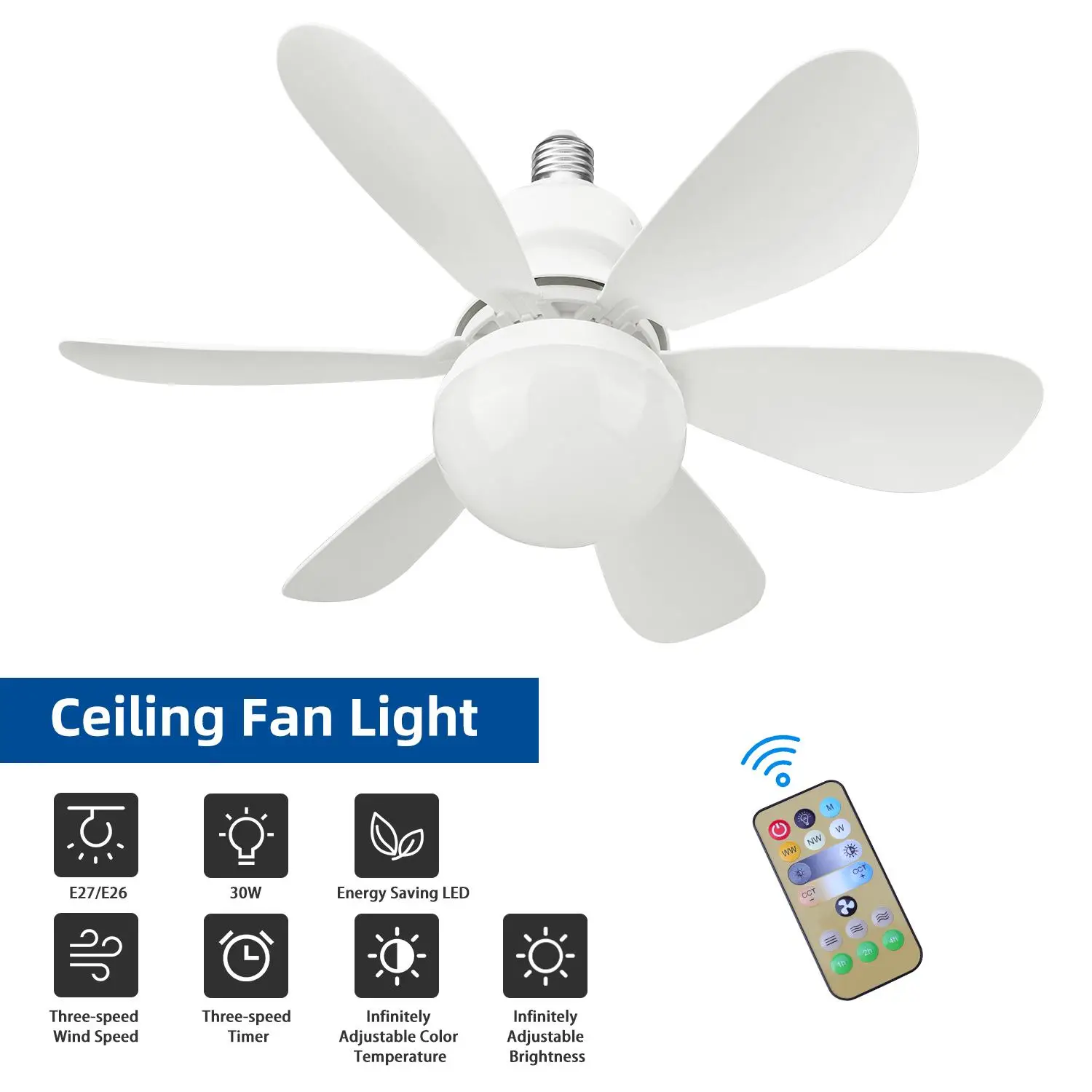 Large LED Ceiling Fan With Remote Control, 3-speed Winds, Dimmable Light Timer