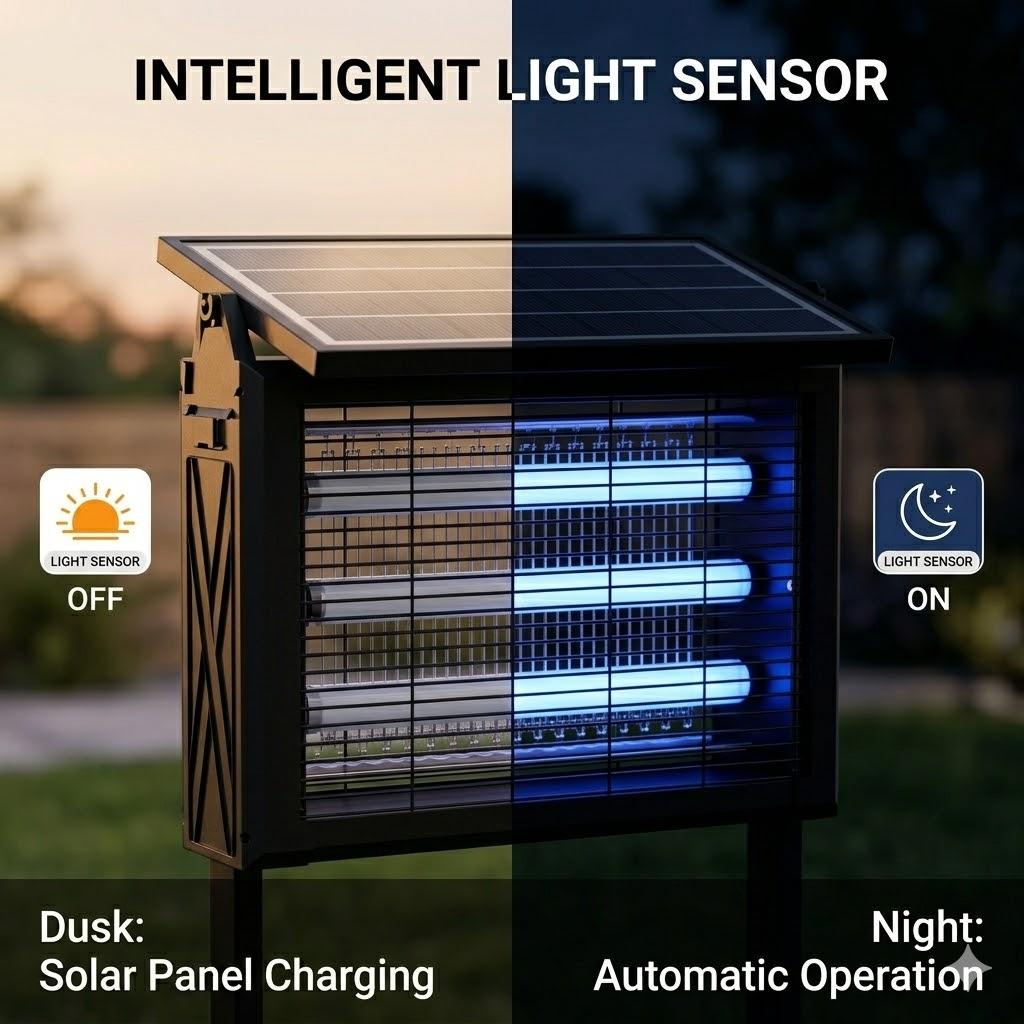 Solar Powered Bug Zapper Outdoor, 4500V High Voltage Electric Mosquito Killer, Wireless Portable Insect Trap with Light Sensor, Fly & Moth Killer for Backyard, Patio, Garden & Camping