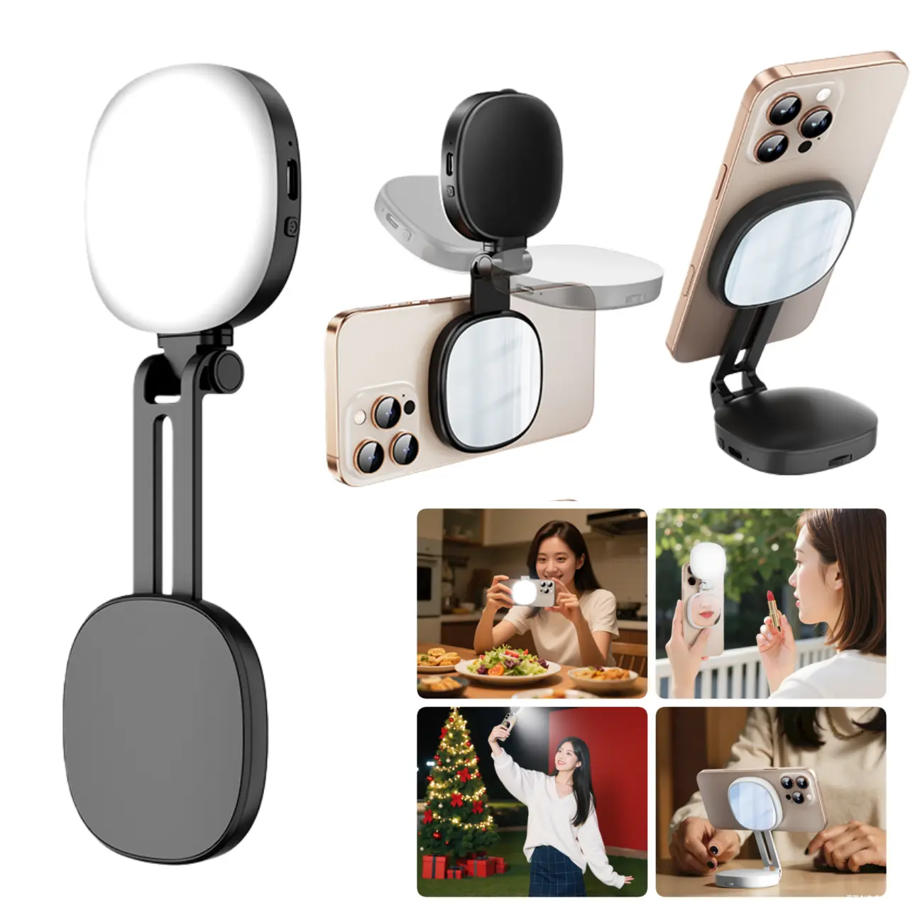 INFOJIFA Magnetic Smart Selfie LED Light with Mirror - Retractable, Foldable, Pocket-Sized, Dimmable Fill Light for Video Recording, Makeup - Mobile Phone Accessories Compatible with iPhone 17,16,15,14 - tiktokshopspringglowup summervibe, Led Lights