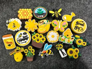 Honey Bee Happy Theme Fancy shoe charms brighten yellow sunflower butterflies and more