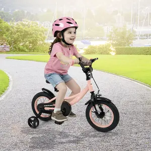 COSTWAY - 12 Inch Kids Bike Adjustable with Removable Training Wheels Pink for 3-8 Years Old