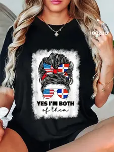 100% Cotton Half Dominican And American Dominicana Republic Flag Girl T-Shirt
