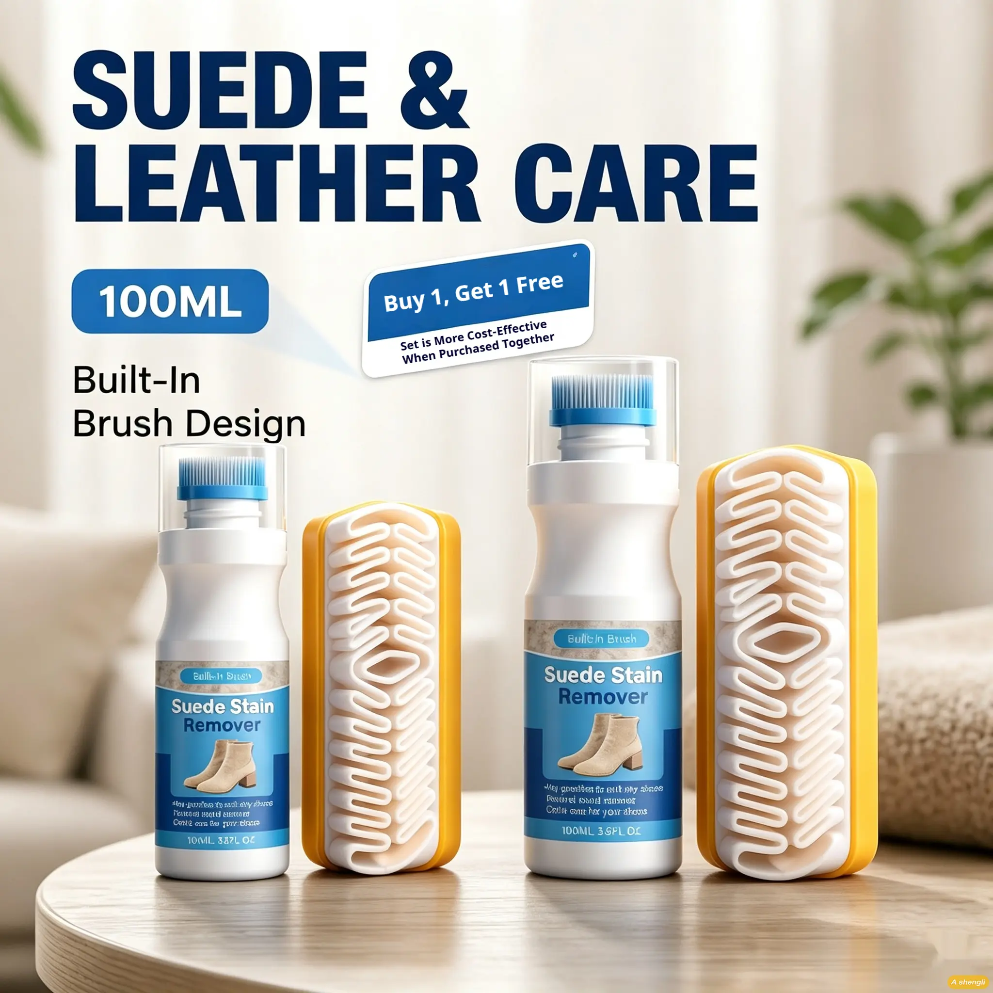 【Buy 1, get 1 free】Suede Stain Remover Kit with Brush - Gentle Leather Upholstery Cleaner for Suede Shoes, Boots