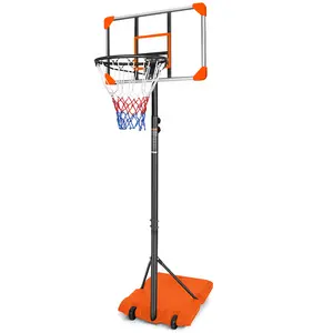 Donext Portable Mobile Basketball Goal System for Teenagers, Youth & Young Players - Stable Base with Wheels, 5.6-7ft Height-Adjustable Hoop, 28-Inch Backboard, Indoor & Outdoor Use