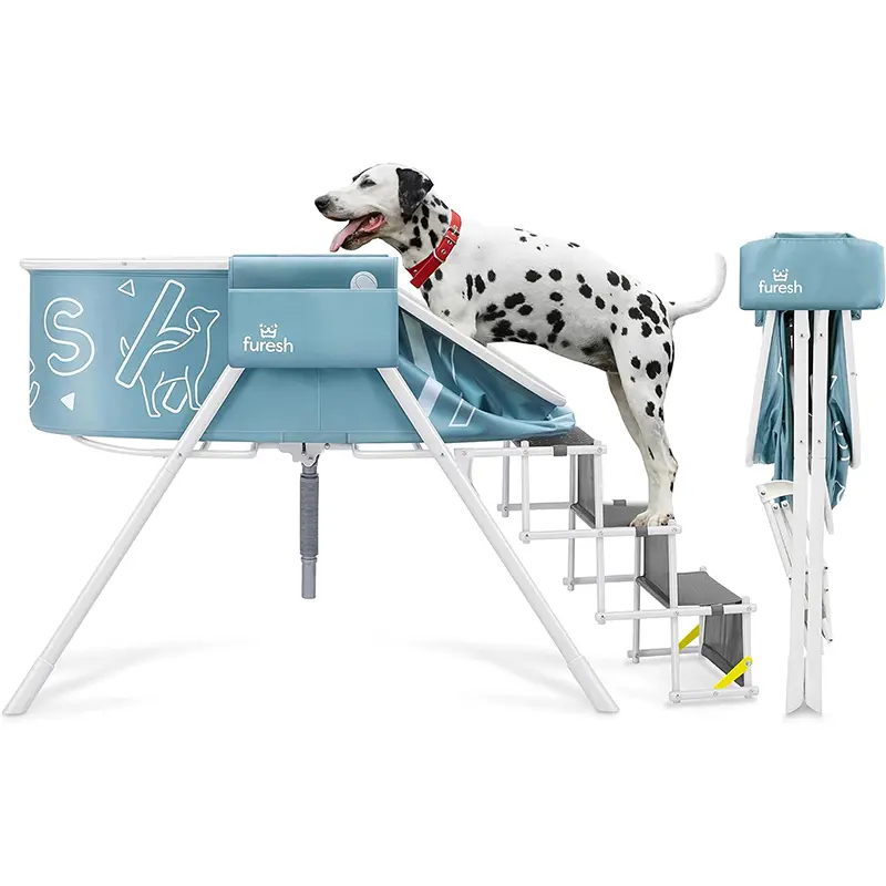 Furesh Big Dipper Bath Tub with Stairs, Elevated Portable Foldable Wash Station with Steps for Bathing, Shower and Grooming, Indoor, Outdoor, for Medium to Large Size Dogs