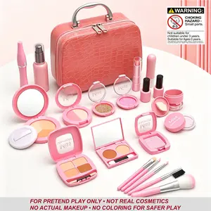 22-Piece Kid Pretend Makeup Set with Pink Crocodile Pattern Cosmetic Storage Bag, Unable to makeup, Realistic Model Design, Suitable for Ages 3+, Ideal Birthday, Holiday & Festival Gift for Girls' Role Play and Pretend Play Games, Pretend Play Accessories