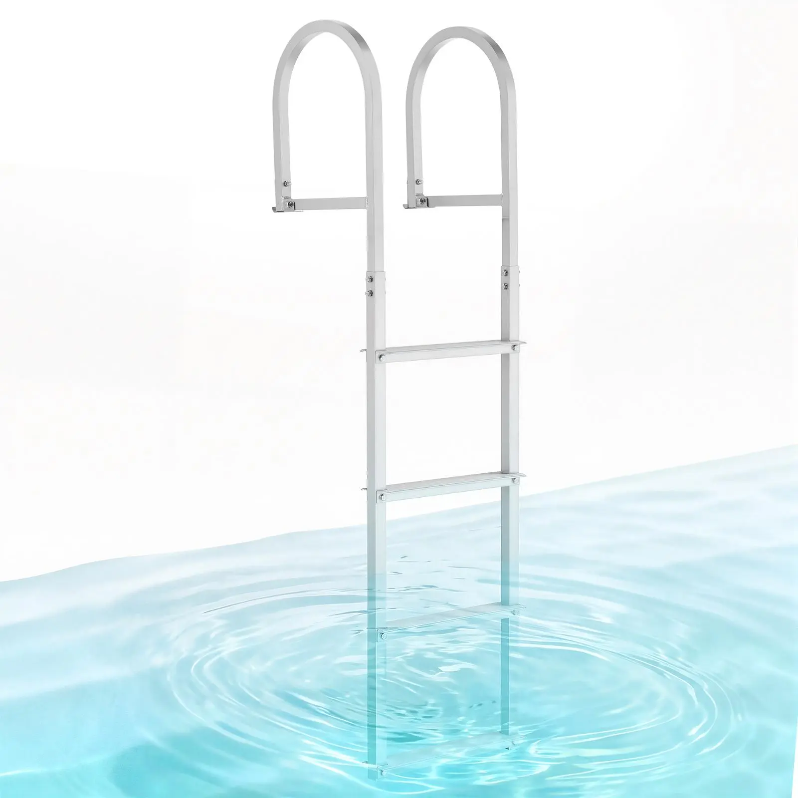【SummerFinds】VEVOR Removable Dock Ladder, 4 Steps, Aluminum Alloy Pontoon Boat Swim Ladder, with Non-Slip Wide Steps, 500 lbs Weight Capacity, Quick Release Design, for Lake Swimming, Pool, Boat, Marine Boarding