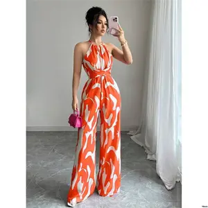 EverydayWear ElegantHoliday ElenzgaWomen sPrintedFabricCinchedWaistJumpsuit