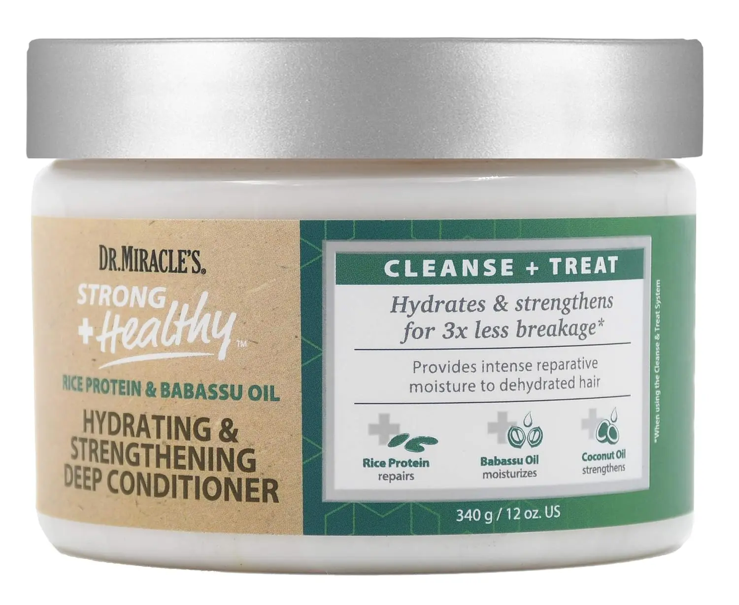 Dr. Miracle's Strong & Healthy Deep Conditioner, 12oz - Hydrating, Moisturizing Coconut Rice Detox Haircare with Honey, Oil Control for Frizz-Free Hair