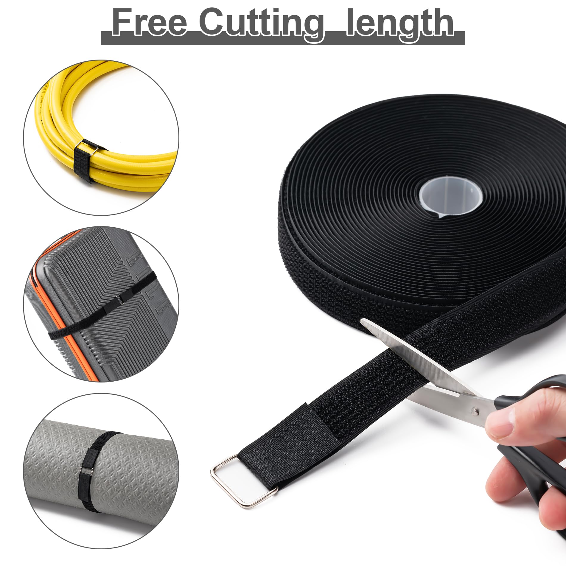 1"x16ft Hook and Loop Straps with 25 Metal Buckles, Adjustable Fastening Cable Straps, Cut-to-Length Cinch Strap, Reusable Nylon Securing Cord Ties for Organizer or Storage, 1 inch Wide, Black 1"x16ft Hook and Loop Straps with 25 Metal Buckles, Adjustable Fastening Cable Straps, Cut-to-Length Cinch Strap, Reusable Nylon Securing Cord Ties for Organizer or Storage, 1 inch Wide, Black