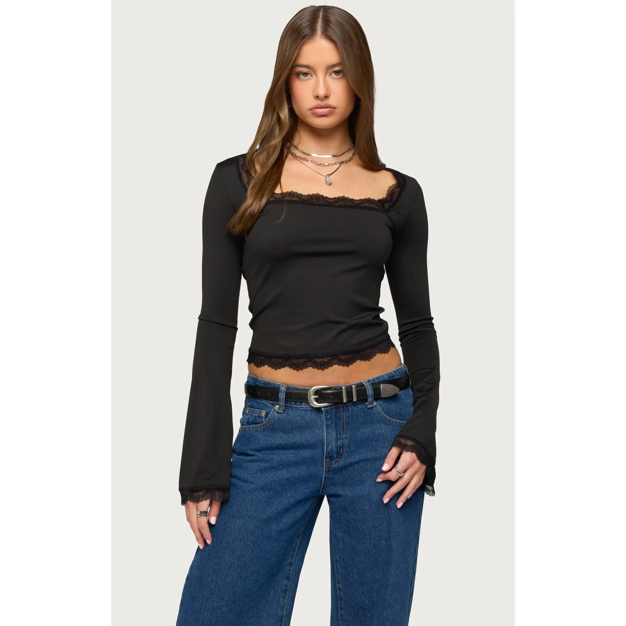 Edikted Women's Kailin Lacey Flared Sleeve Top