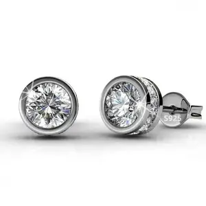 Sterling Silver Stud Earrings 7mm Diameter with 14Simulated Diamond Crystals, Hypoallergenic Lead & Nickel Free men shoop earrings zirconia stud earring jew lery Trendy Sterling Silver Stud Earrings Set nature-inspired jewelry