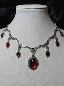 Gothic Renaissance Victorian Vampire Crystal Fringe Necklace, Vintage Personalized Women's Party Necklace, Unique Ladies Jewelry, Trendy Charms Necklace