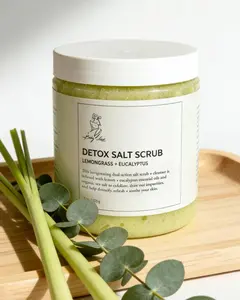 Handcrafted Detox Lemongrass + Eucalyptus Sea Salt Scrub - Natural Dry Skin Relief, Circulation Boost
