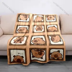 Capybara Plush Throw Blanket – Soft Fluffy Cartoon Blanket for Sofa, Bed, Travel, Kids & Adults