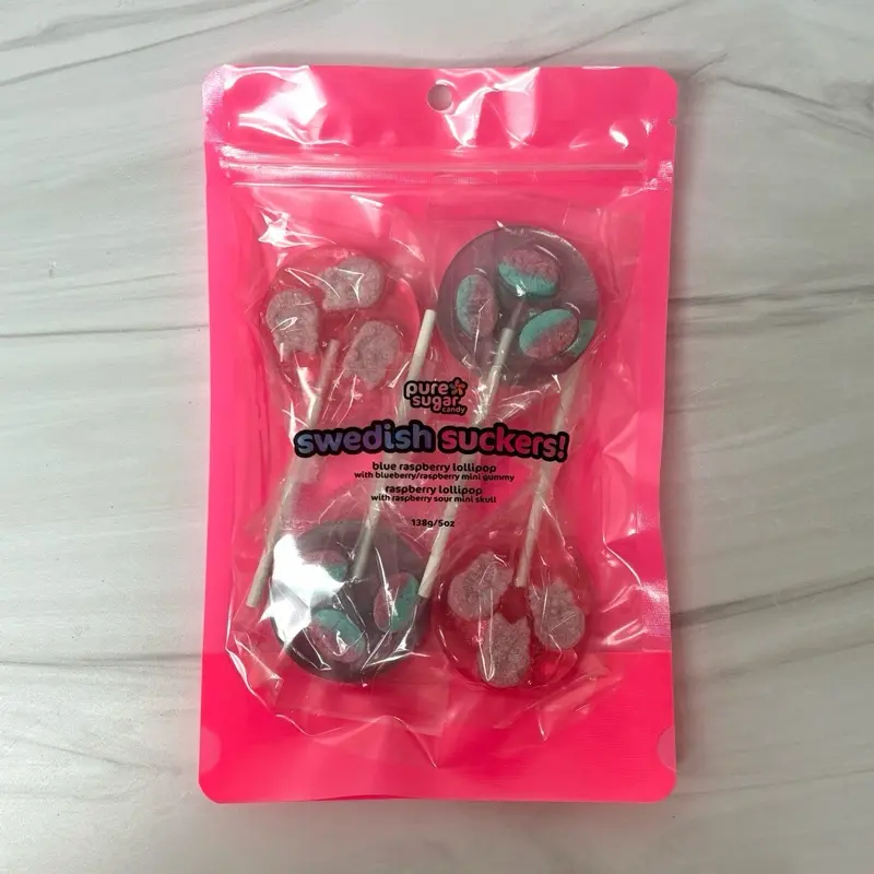 SWEDISH SUCKERS! 4-Pack Lollipops - Mini Swedish gummies encased inside a hard candy lollipop