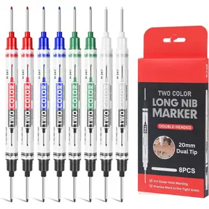 8 count Long  Deep Hole Marker Pens, 20mm Dual Tip Long Nib Marker, Multicolor Deep Reach Pens for Construction, Woodworking, Carpentry, Metal and DIY Projects