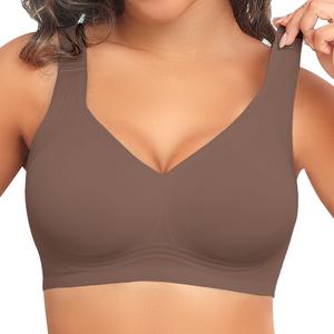 PoseFree Womens Seamless Wireless Supportive Bra Push Up Comfort Soft No Underwire Full Coverage T-Shirt Bra Womenswear dealsforyoudays Vneck Basic Minimalist Nude TikTokShopBacktoSchool