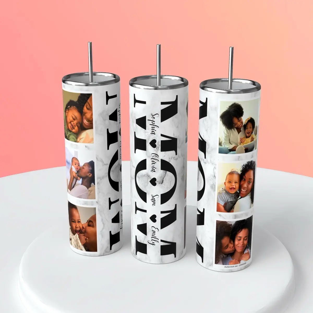 Custom mom tumbler 20oz cup, picture tumbler , Mother’s Day, gift for her, gift for mom, drinkware, roses, grandkids names, children name, mama Water Bottles Portable Bottled