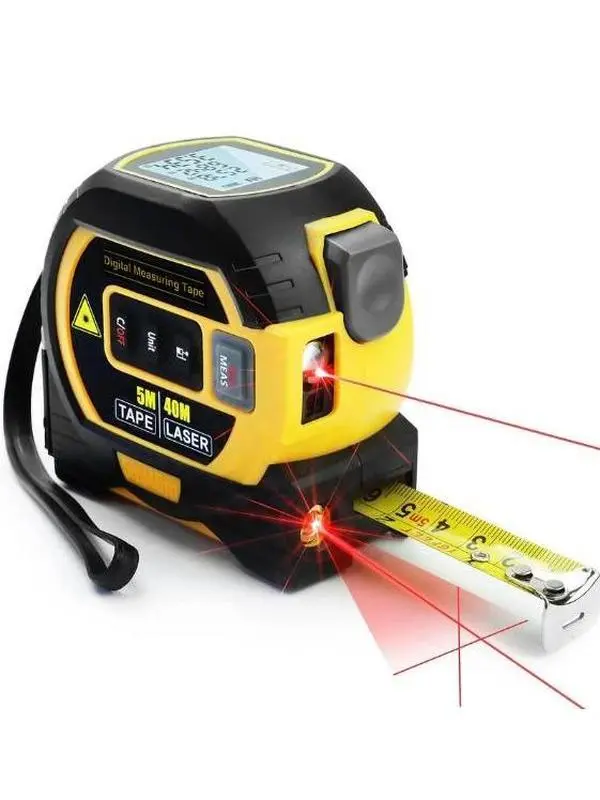 2-in-1 Digital Laser Tape Measure with LCD Display, Self-Locking Device, 5m Base, 40m/50m/60m Measuring Options, Durable Precision Tool for Men’s Work Equipment, Durable Tape Measure