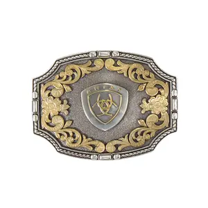 A37023 Ariat Rectangle Rope Edge Floral Accents Belt Buckle