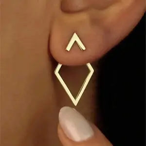 Dainty Minimalist Diamond Shape Earrings High Quality Alloy Material With Unique Up-And-Down Triangle Configuration Subtle Yet Striking Statement