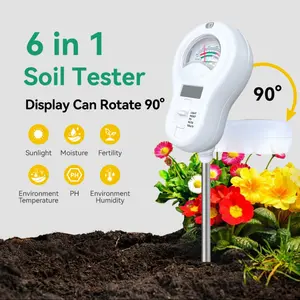 The new upgraded 6-in-1 soil detector can accurately measure various soil parameters. The measurement range is: light intensity, soil moisture, soil pH, soil fertility, ambient humidity, and ambient temperature. Battery powered (batteries not included)