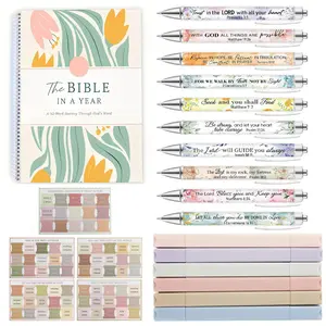 22PCS A5 Bible Journal Set, A5 Bible Book with 10 Bible Quote Pens, 6 Dual Tip Markers & 5 Boho Style Bible Index Tabs, Writing & Note-Taking Accessories Set