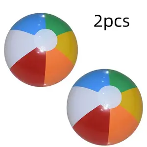 2-Pack Inflatable Six-Color Beach Balls, Kids Toy, Outdoor Rainbow Beach Ball, Thick PVC Foldable Sphere, Pool & Beach Party Fun