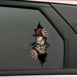 Halloween Horror Peeking Sticker, 3D Crack Double-Sided Classic Horror Movie Characters Waterproof Scary Vinyl Stickers for Bumper Car Accessories Decorations (Bleeding Child)