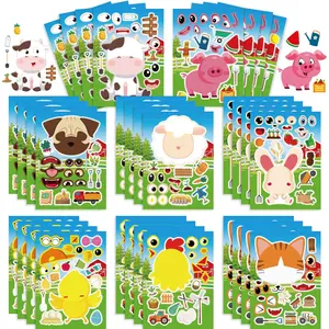 8/12 Cute Cartoon Farm Animal Interactive Puzzle DIY Face Sticker Series. Suitable for Scrapbooks, Diaries, Laptops, Water Bottles, Cars, Etc. Decal for Cars. A Gift with A Positive Message Based on Faith.