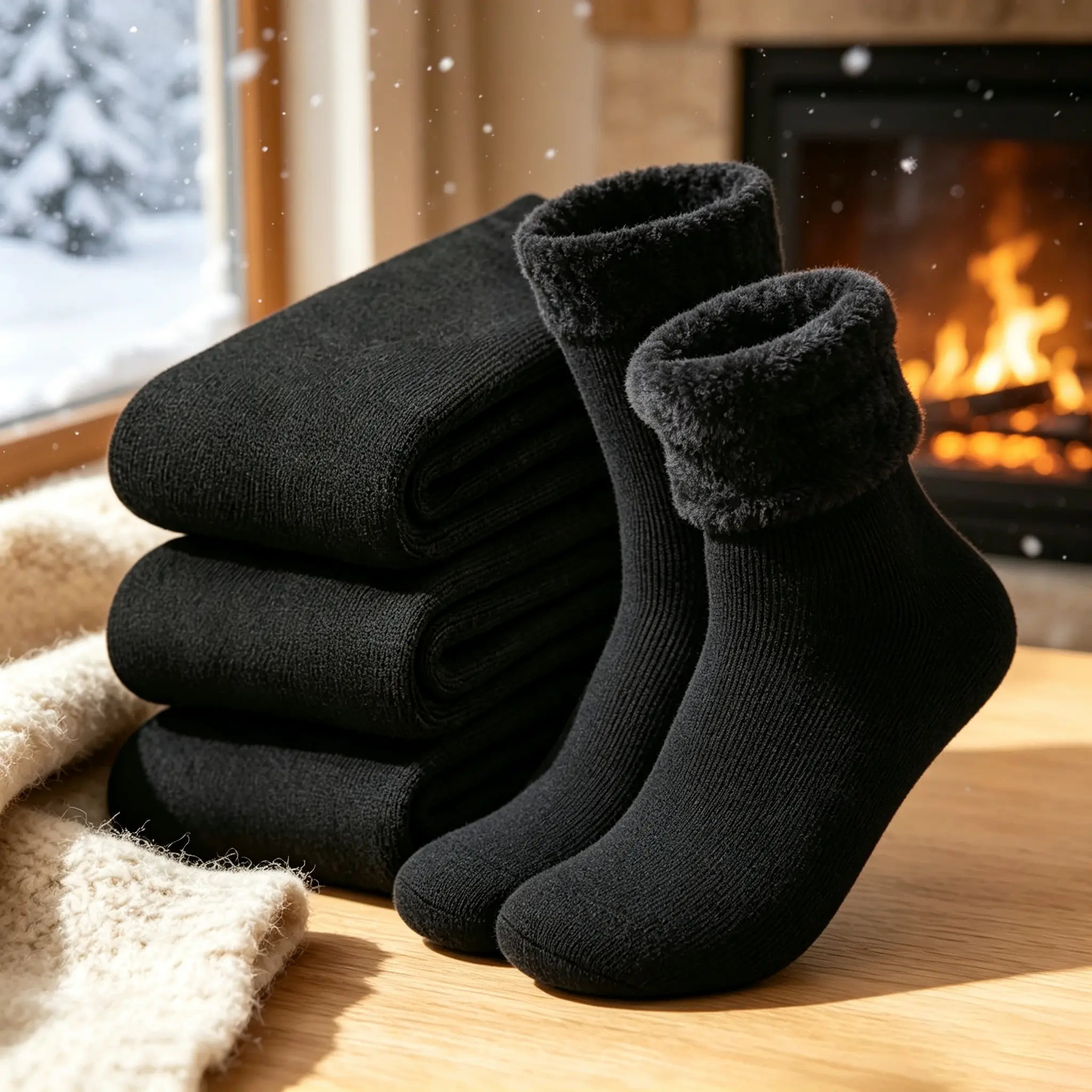 Men's 3pcs Thick Warm Cashmere Mid-Calf Sports Socks, Extra Thick Winter Fleece-Lined Outdoor Socks
