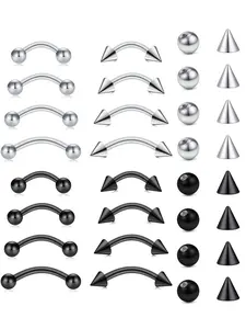 16pcs 316 Stainless Steel Arc Barbell Eyebrow Piercing Jewelry, Vertical Lip Nose Studs & Ear Hoops, Body Piercings Set, 6mm-12mm, Party, Daily, Gift-Giving