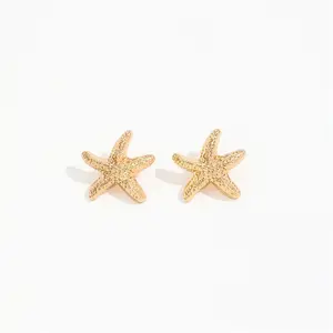 Cool Tone Starfish Statement Earrings for Women Gold Tone Exaggerated Fashionable Earrings Matching Heart Charm Bracelets