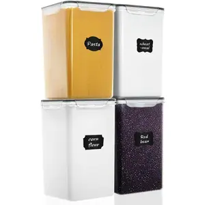 M MCIRCO Extra Large 7qt 6.5L 220oz Tall Food Storage Containers WIDE DEEP 4Piece Plastic Airtight Kitchen Pantry Storage Containers for Flour Sugar with 4 Measuring Cups 20 Labels