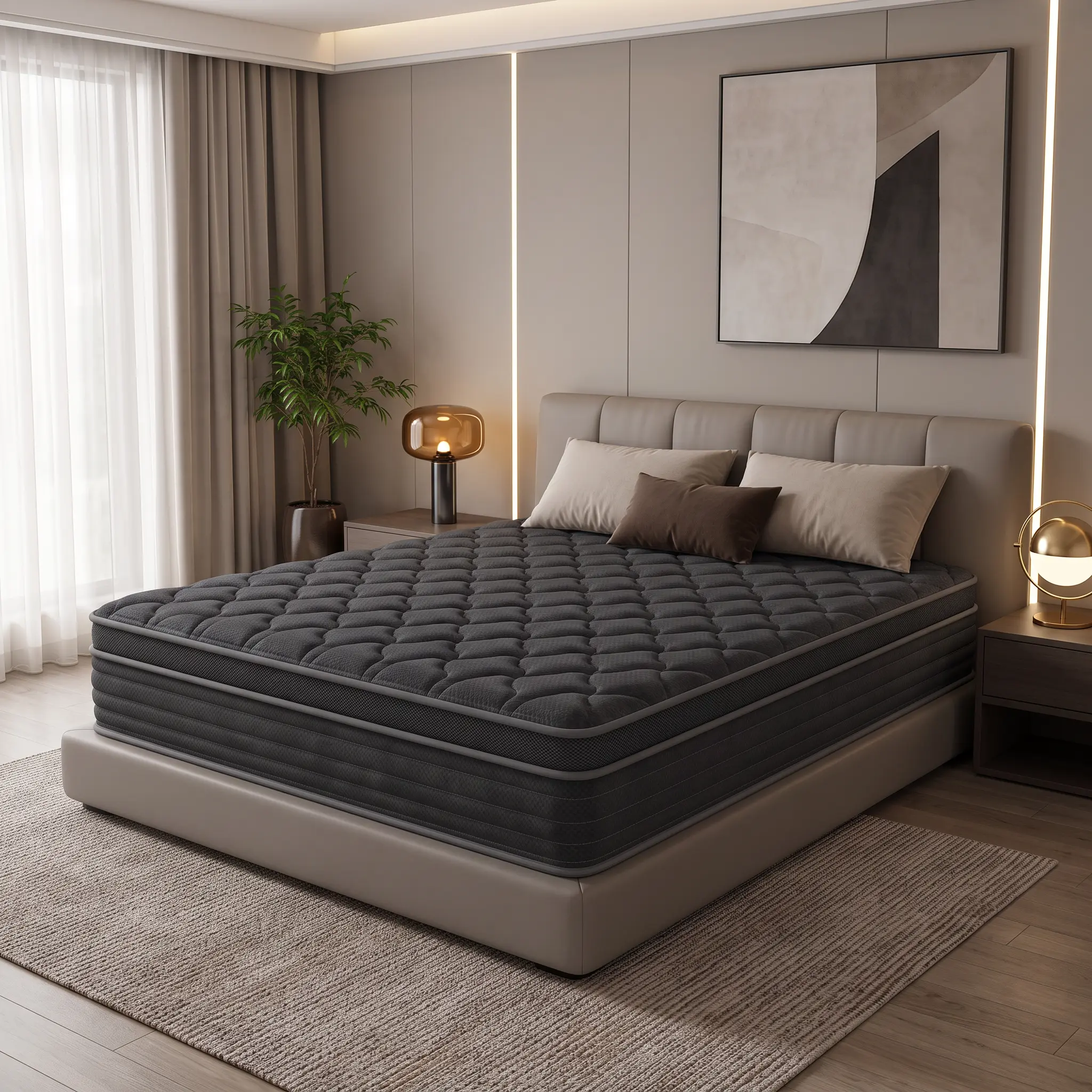 Full & Queen Size Hybrid Mattress in a Box, 12 /14 Inch Two Thickness Options, Medium‑Firm Feel, Memory Foam and Individual Pocket Coils, Reinforced Edge Support