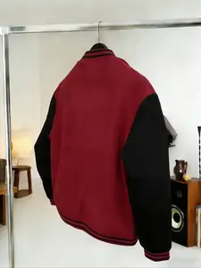 Men's Baseball Jacket with Graffiti Bear Design, Fitted Mixed Fabric Coat, Warm Comfortable Casual Wear for Autumn and Winter