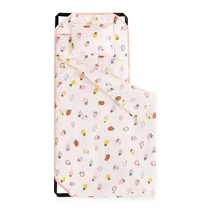 Cot Nap Mat with Pillow and Blanket for Toddler Kids Boys Girls in Daycare Kindergarten Preschool Pre K with Elastic Corner Straps Cute Colorful Strawberry Light Pink