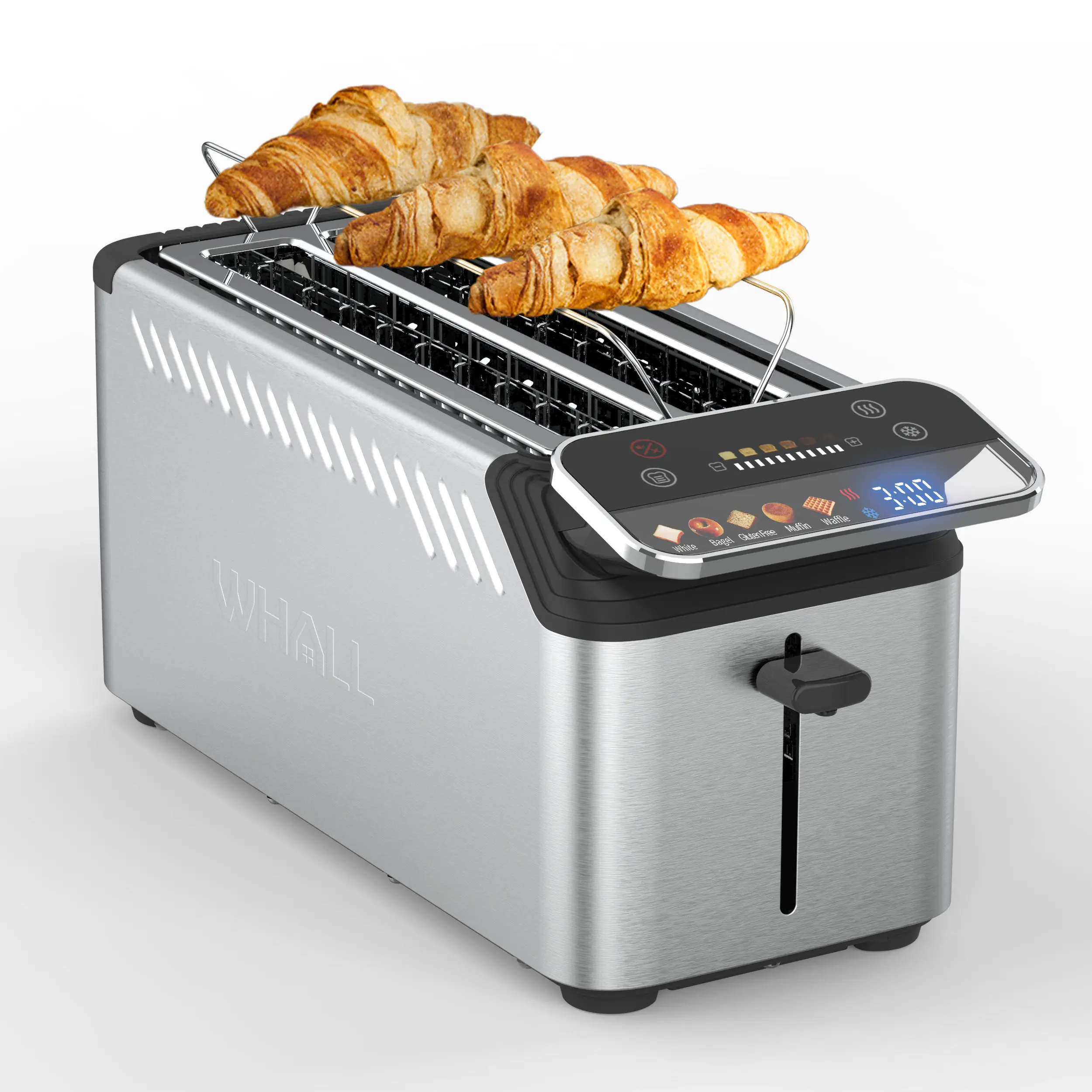 WhallPro Stainless Steel Smart Toaster – 2/4 Slice,HD Projection Touchscreen | 1.5" Extra-Wide Slots,Reheat/Defrost Mode |  Digital Timer + Removable Crumb Tray