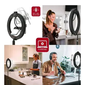 10" Ring Light with 5.5 ft Extendable Camera Cellphone Grip Stand, LED Circle Lights with Phone Holder for Live Stream/Makeup/YouTube Video/Tiktok, Compatible with All Phones Plastic Portable Smartphone Android Steel Selfie Folding Compact Recording
