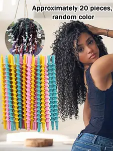 1 Pack (approximately 20 Pieces) Spiral Curling Iron DIY Hair Styling Tools, No Heat Spiral Curler, Random Color Hair Accessories