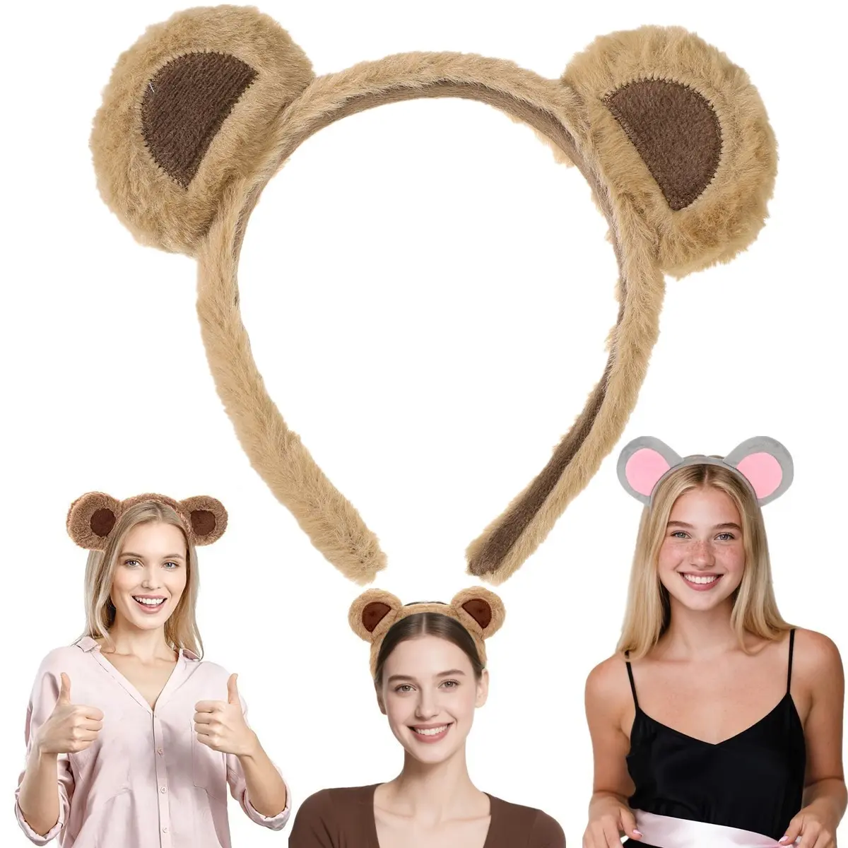 AWAYTR Women's Bear Ears Headband, Elegant Faux Fur Hair Accessory for Animal Cosplay, Christmas, Birthday & Anniversary Parties, Animals, Engagement, Plush Cloth, Stable, Romantic Look, Casual, Chipmunk Ears, Cute, Lightweight Fit, Daily
