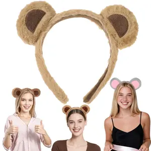 AWAYTR Bear Ears Cute Headband Fluffy Chipmunk Hairband Animal Ear Head Wear Hairband for Party Trips Cosplay Dress up Costume Makeup Washing Face Women Valentine's Day Hair Hoops Hair Accessories Gift