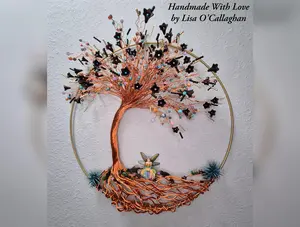 24" Orange, Black & Turquoise Fairy Wire Tree of Life Wreath
