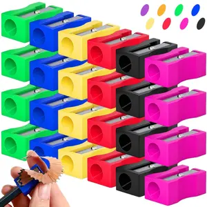 28/56pcs 2.5cm Mini Color Pencil Sharpener Curved Anti-slip Design Plastic Square Pencil Sharpener School Reward Stationery