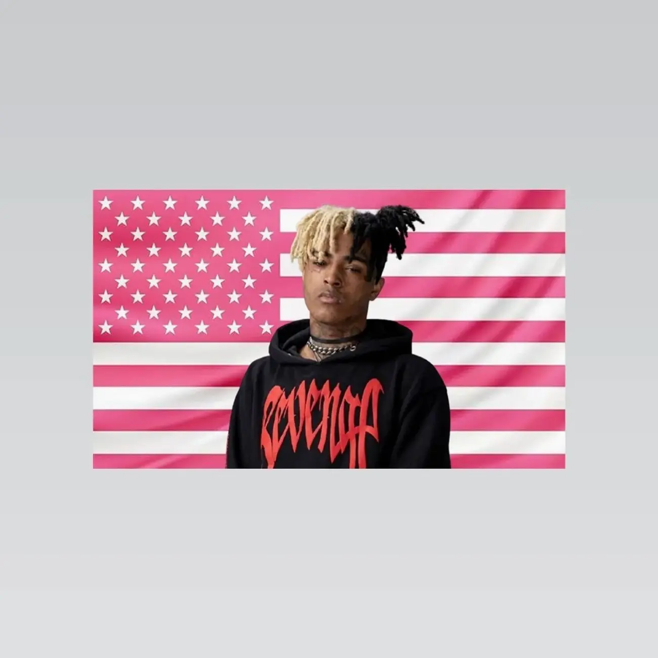 XXXTentacion Pink American Flag Tapestry – Rapper Wall Art Decor | Hip Hop Music Fan Flag | Aesthetic Pink Bedroom Decor