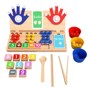 1 set of Children's Wooden Math Operation Toy, Finger Counting Addition and Subtraction Cognition Board, Bead-Clamping Math Game Educational Math Enlightenment Toy, Ideal Birthday Gift for Boys and Girls Ages 3–6.