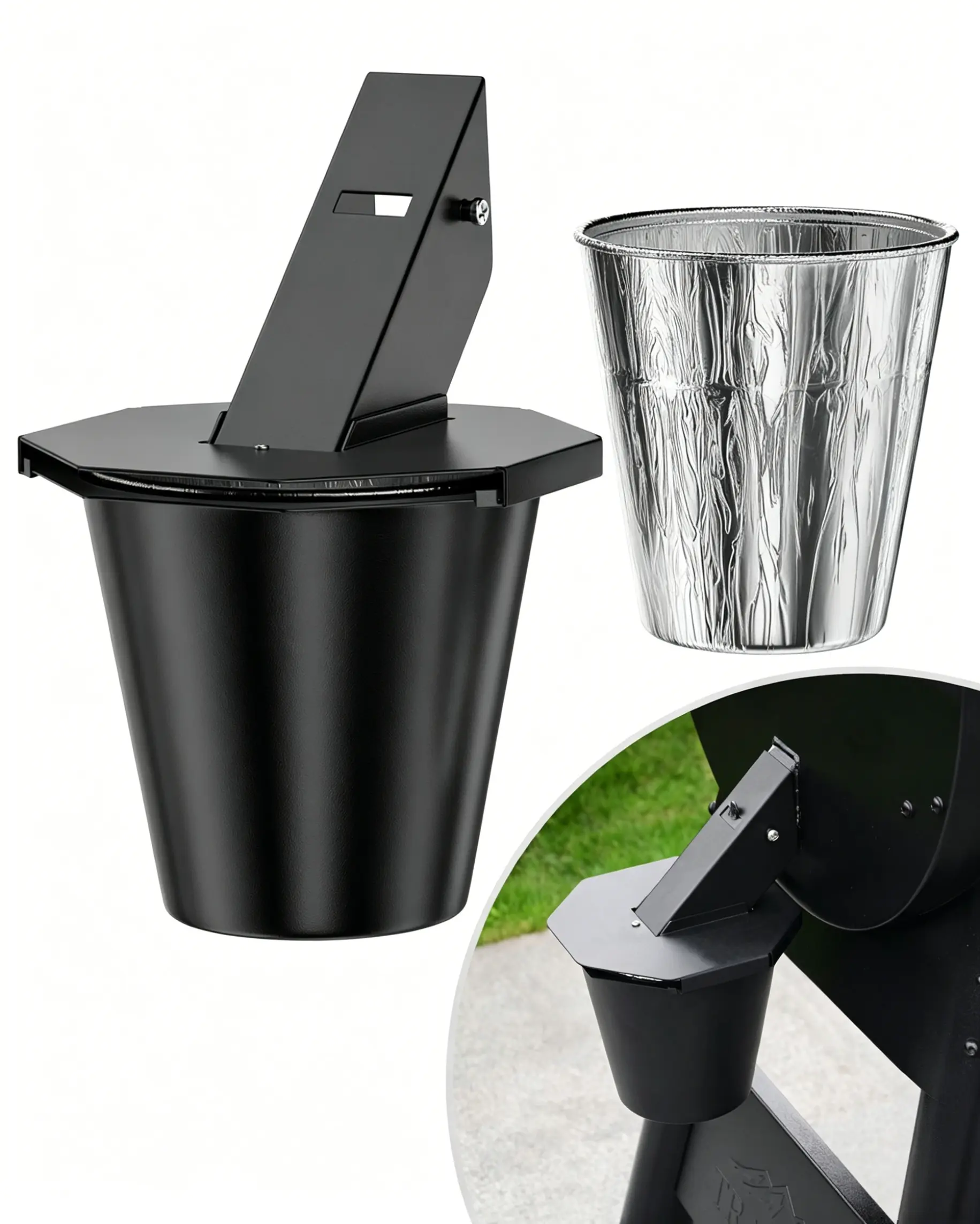 Fathers Day Gifts Upgraded Grease Bucket with Lid & 1PCS Liners, Grease Catcher for Smoker Drip Bucket, Compatible with Traeger, Pit Boss, Z Grills, Recteq and More - Grease Bucket for Pellet Grill Fathersdaygift